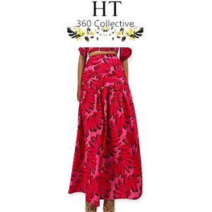 Fuchsia Red Banana Print Maxi Skirt HT360 Collective Nordstrom Size XS Summer